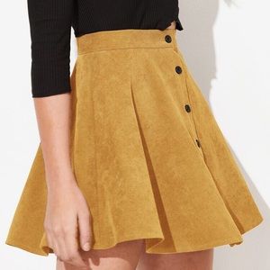 Mustard Yellow SHEIN Button Front Cord Flare Skirt